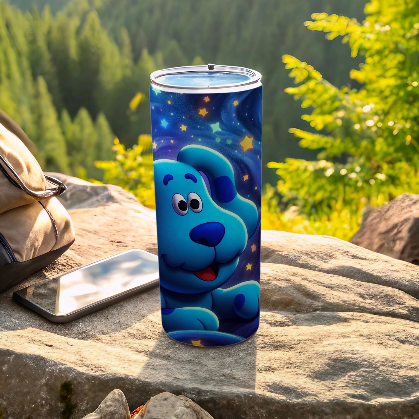 Fun Blue Dog Design Starry Night Travel Tumbler