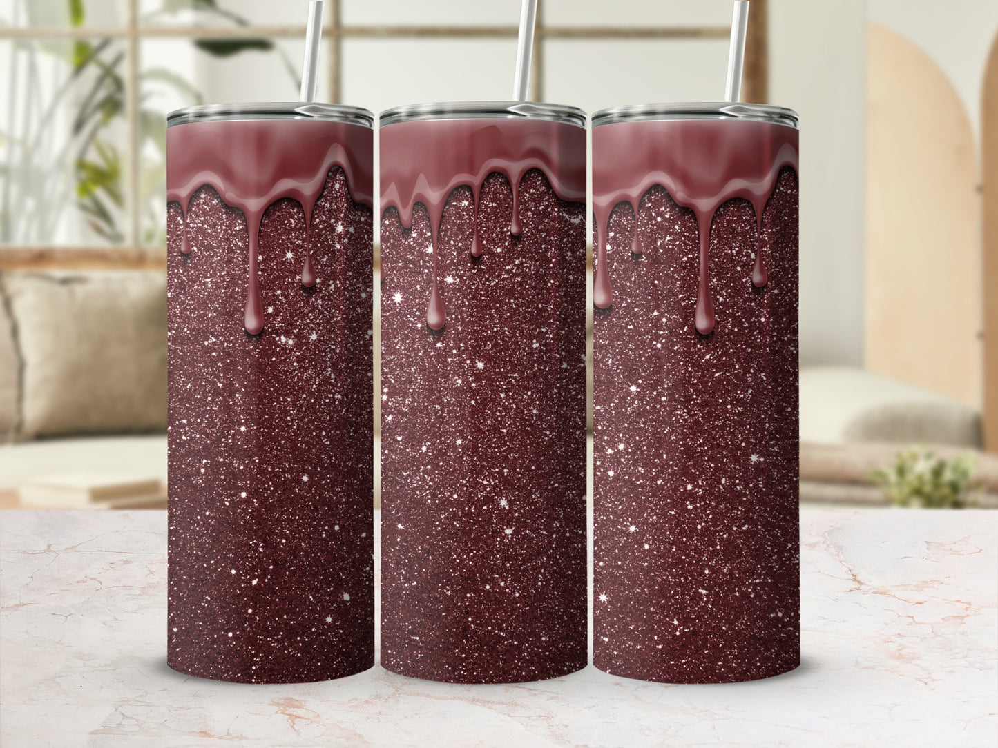 Maroon Drips and Glitter Sparkles Design for You Tumblers