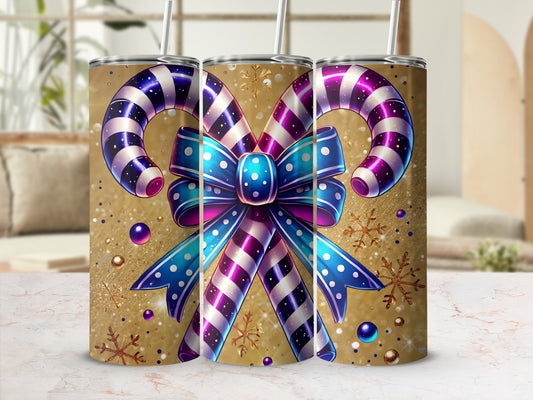 Festive Candy Cane and Bow Design 20oz Tumbler