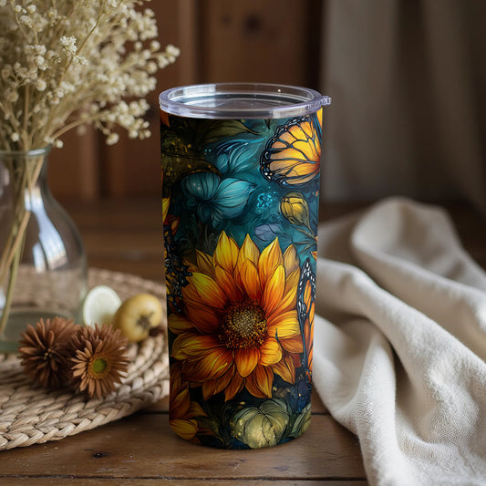 Sunflower and Butterfly Design Tumbler for Everyday Use