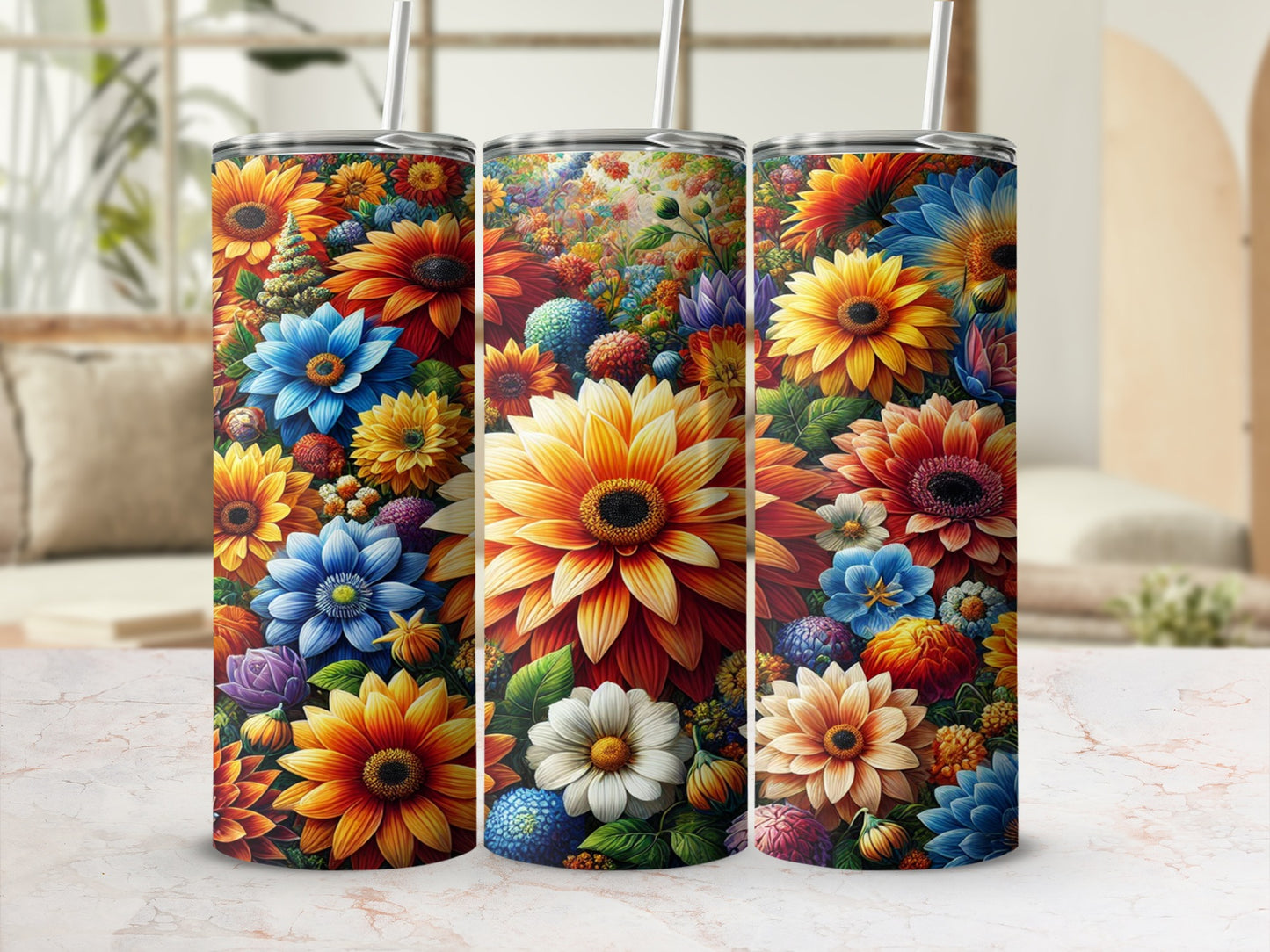 Colorful Floral Design Skinny Tumbler Set for Everyday Use