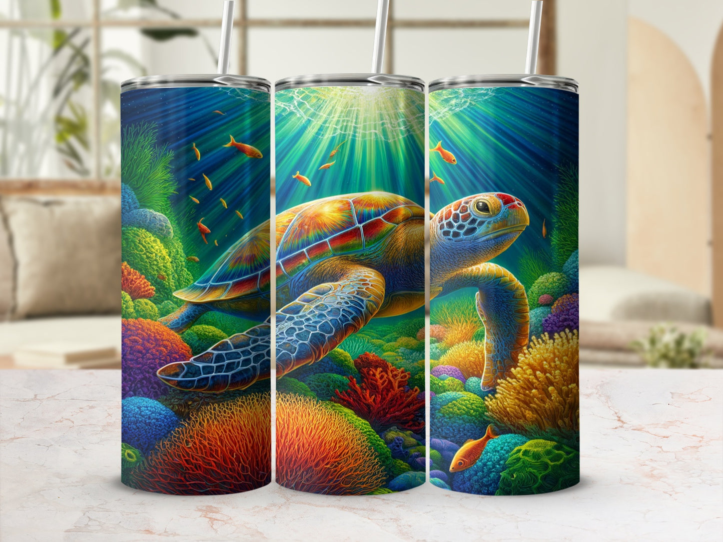 Vibrant Sea Turtle Themed Tumbler For Ocean Lovers