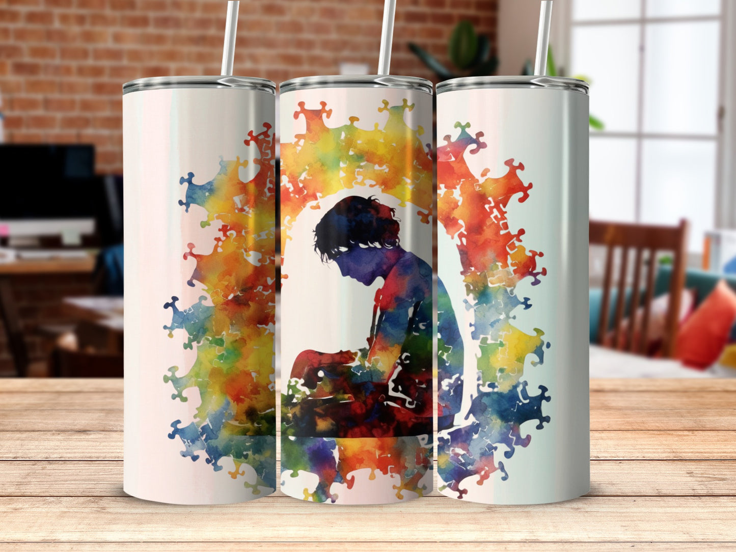 Colorful Puzzle Pattern Insulated Tumbler Cup