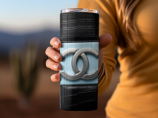 Light Blue and Black Pattern With CC Logo Tumblers