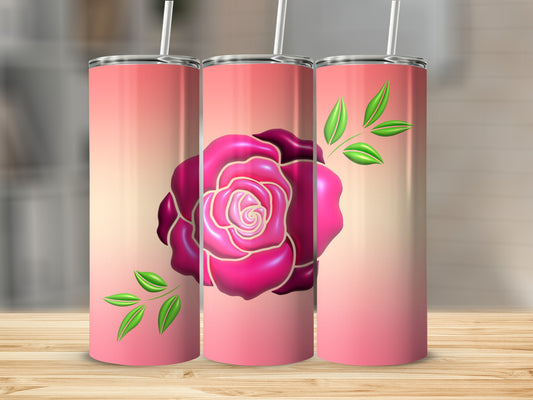 Pink Gradient Rose Design Green Leaves Tumbler product type