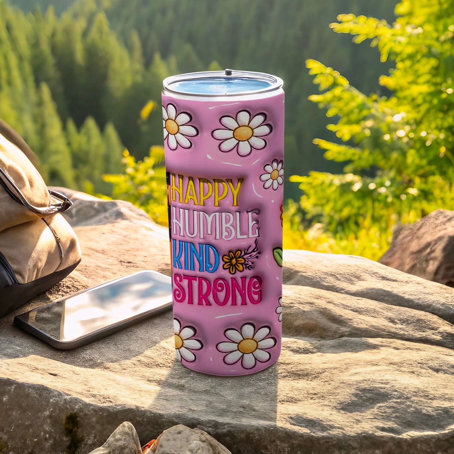 Pink Daisy Floral Happy Humble Kind Strong Tumbler product type