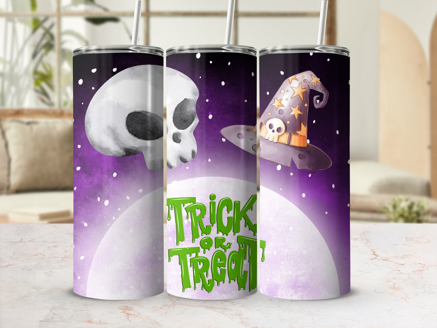 Halloween Trick or Treat Skull and Witch Hat Tumbler