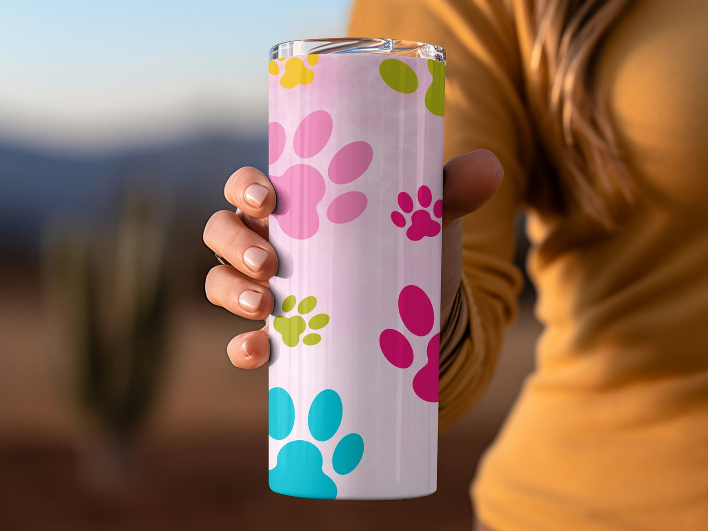 Colorful Paw Print Design Travel Tumbler for Pets Lovers
