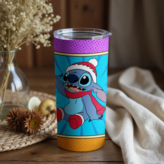 Colorful Santa Stitch Christmas Themed Tumbler