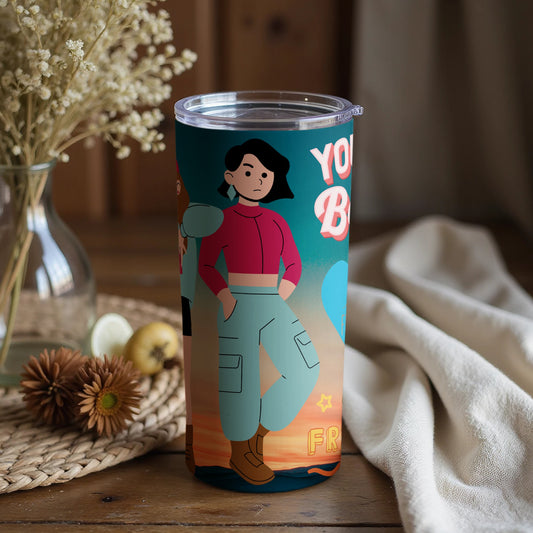 Young Woman Cartoon Character Travel Mug Tumbler