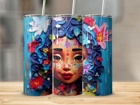 Colorful Floral Woman Art Insulated Tumbler Cup