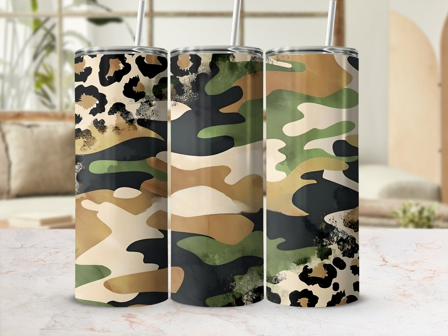 Camouflage Animal Print Tumbler Set with Straws