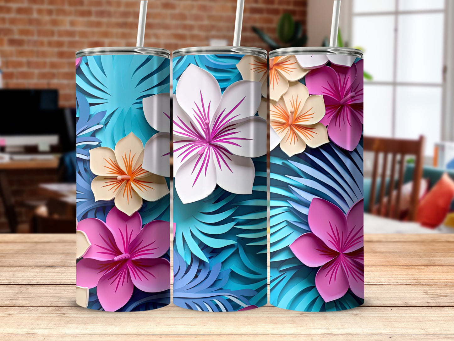 Colorful Floral Design Tumbler for Bright Refreshing Drinks