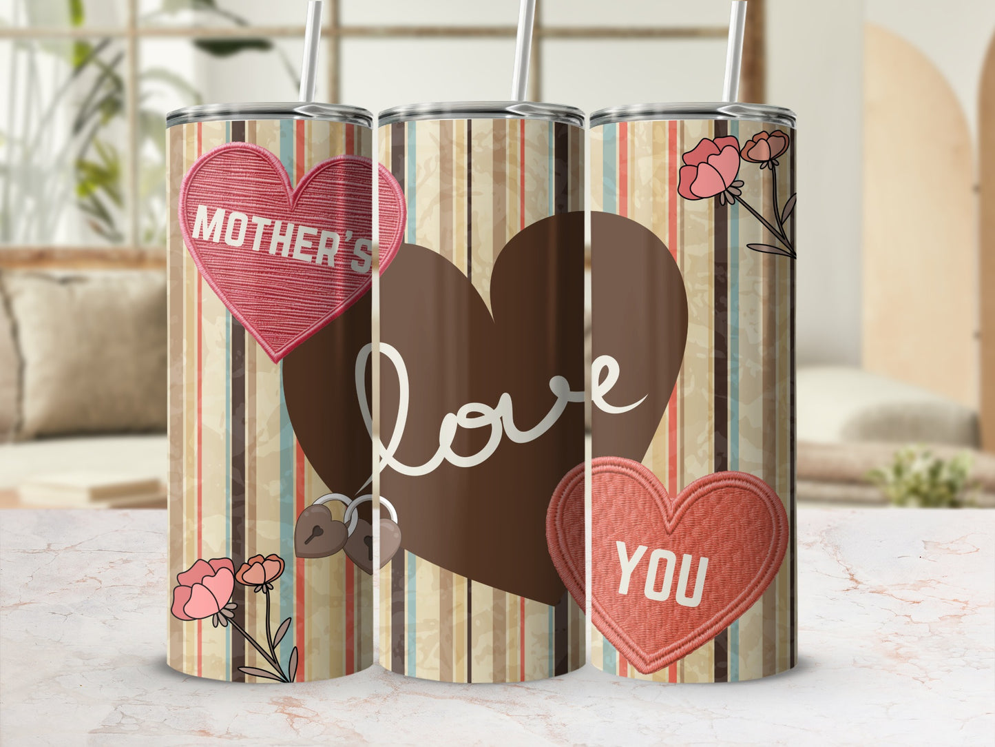 Mother's Love You Floral Heart Design Tumbler