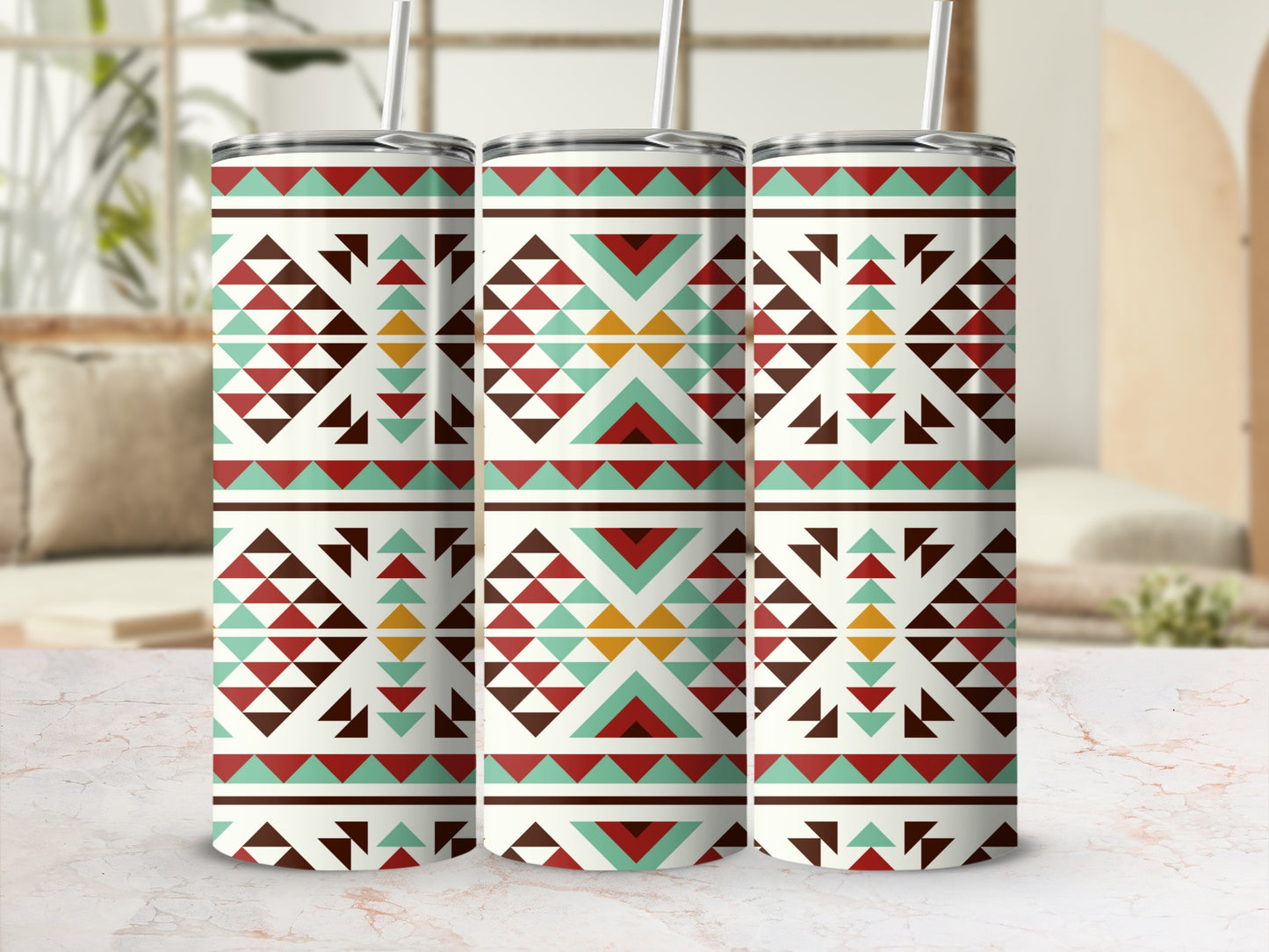 Geometric Pattern Insulated Tumbler with Straw product