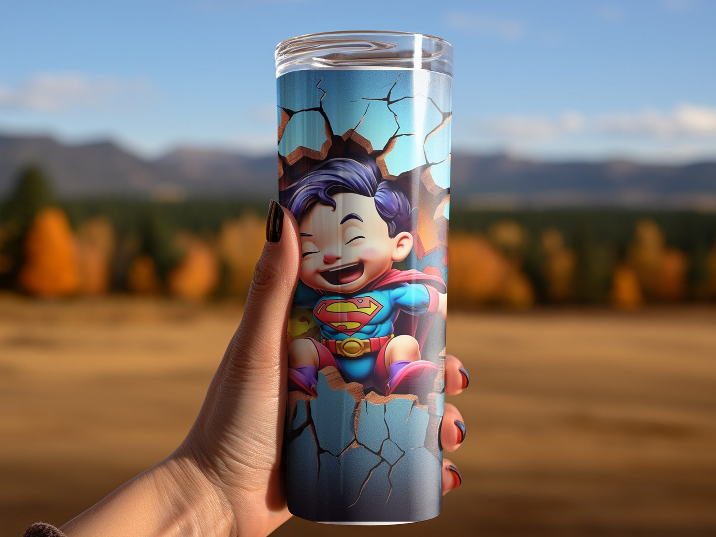 Superhero Baby in Cracked Wall Design Tumbler