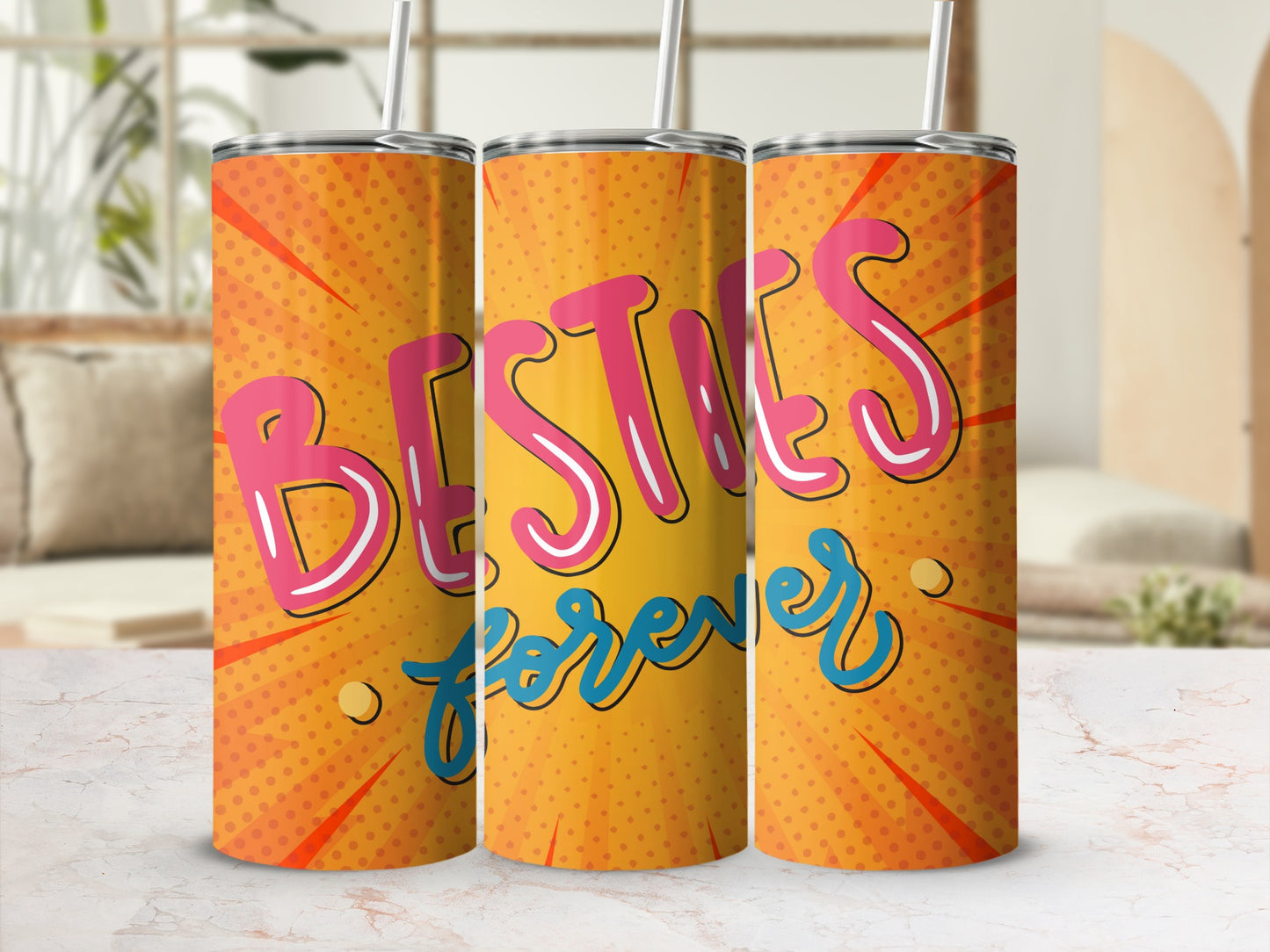 Besties Forever Colorful Tumbler with Straw
