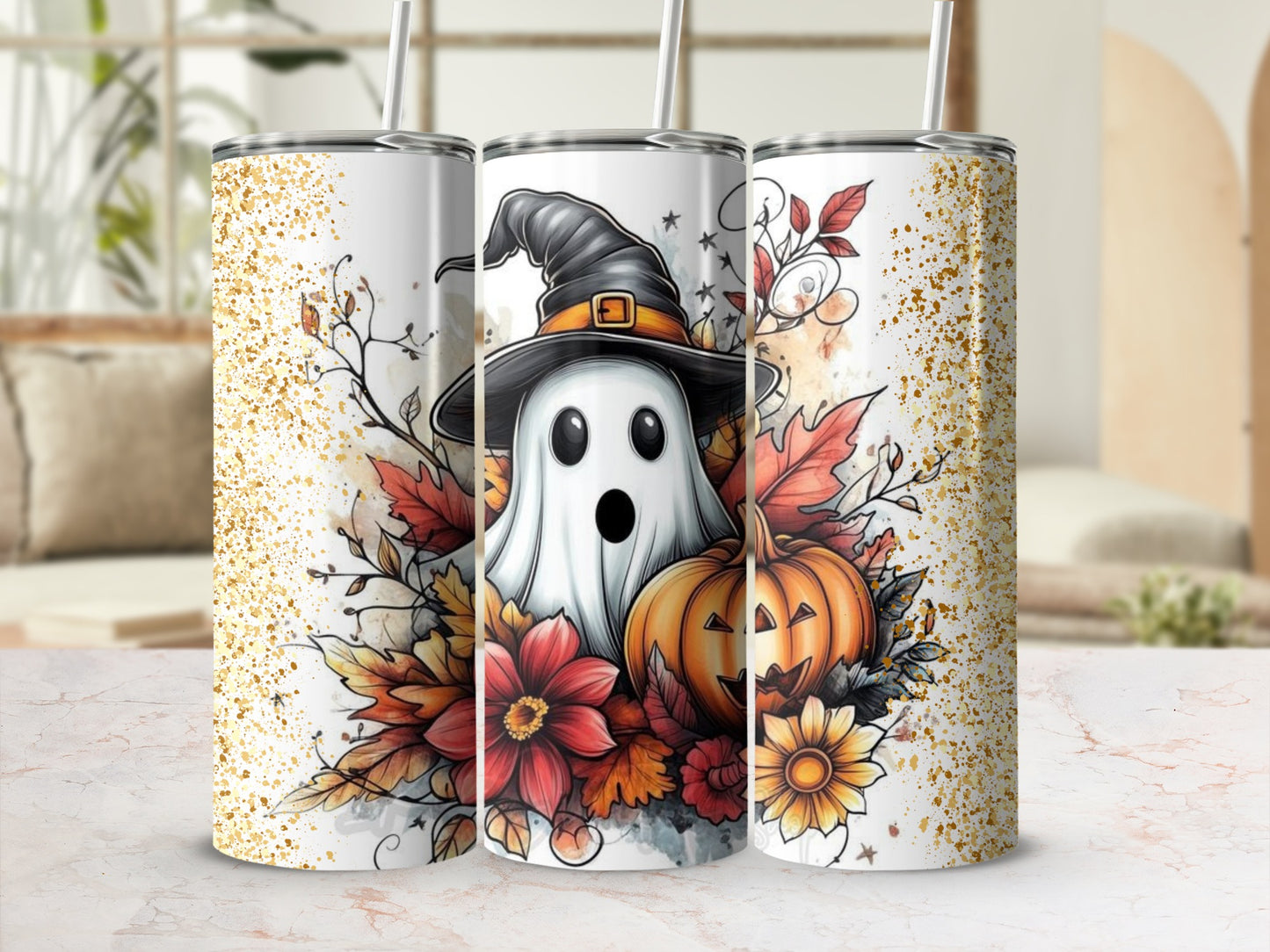 Halloween Ghost Pumpkin Design Insulated Tumbler