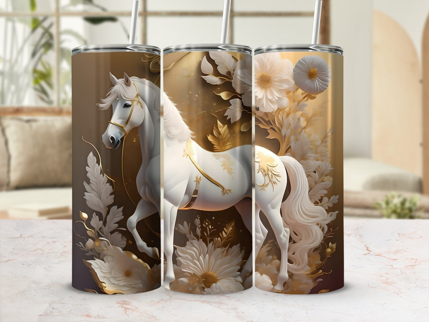 Enchanting White Horse Art on Elegant Drinkware