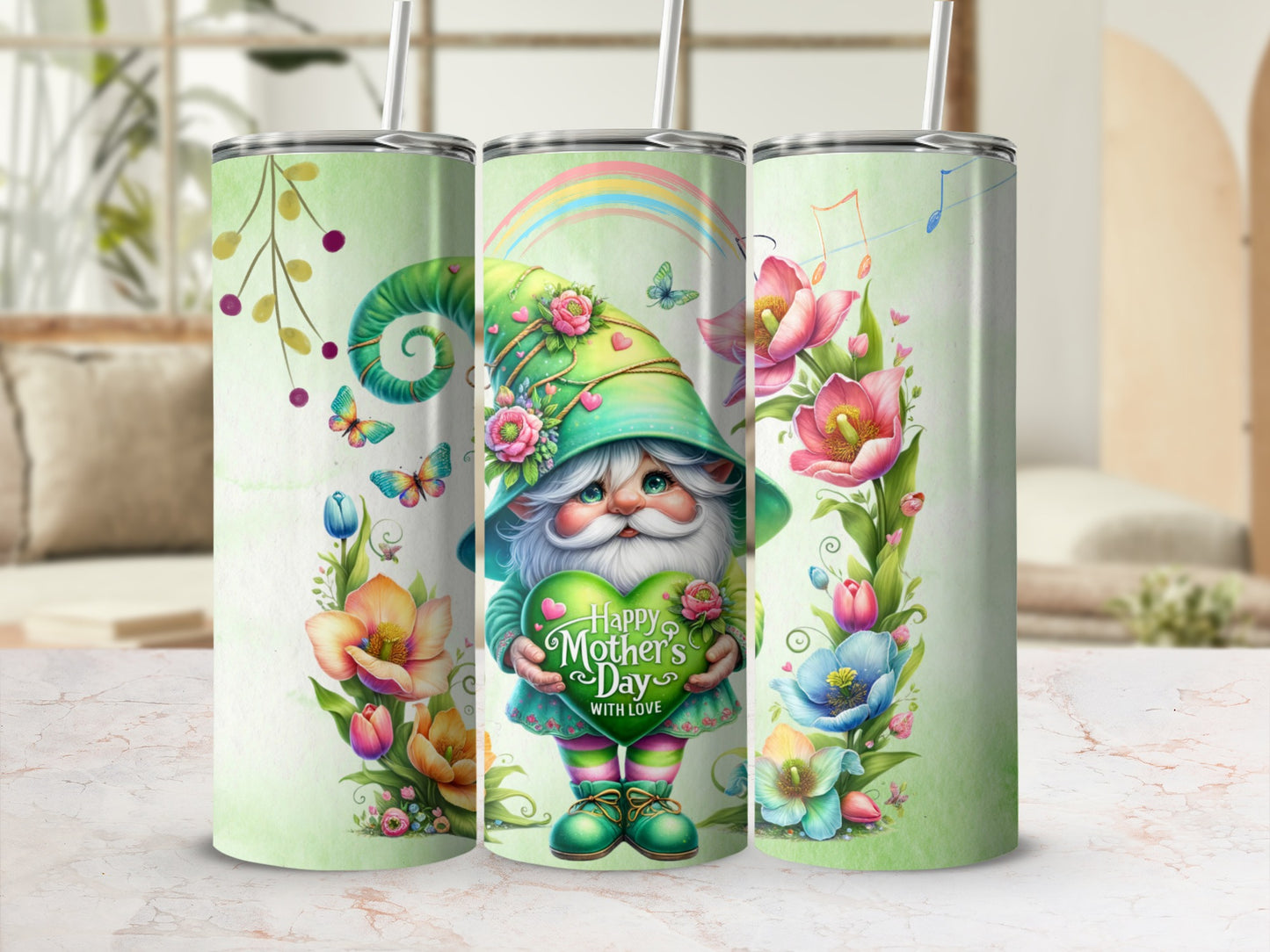 Happy Mother's Day Gnome with Floral Design Tumbler