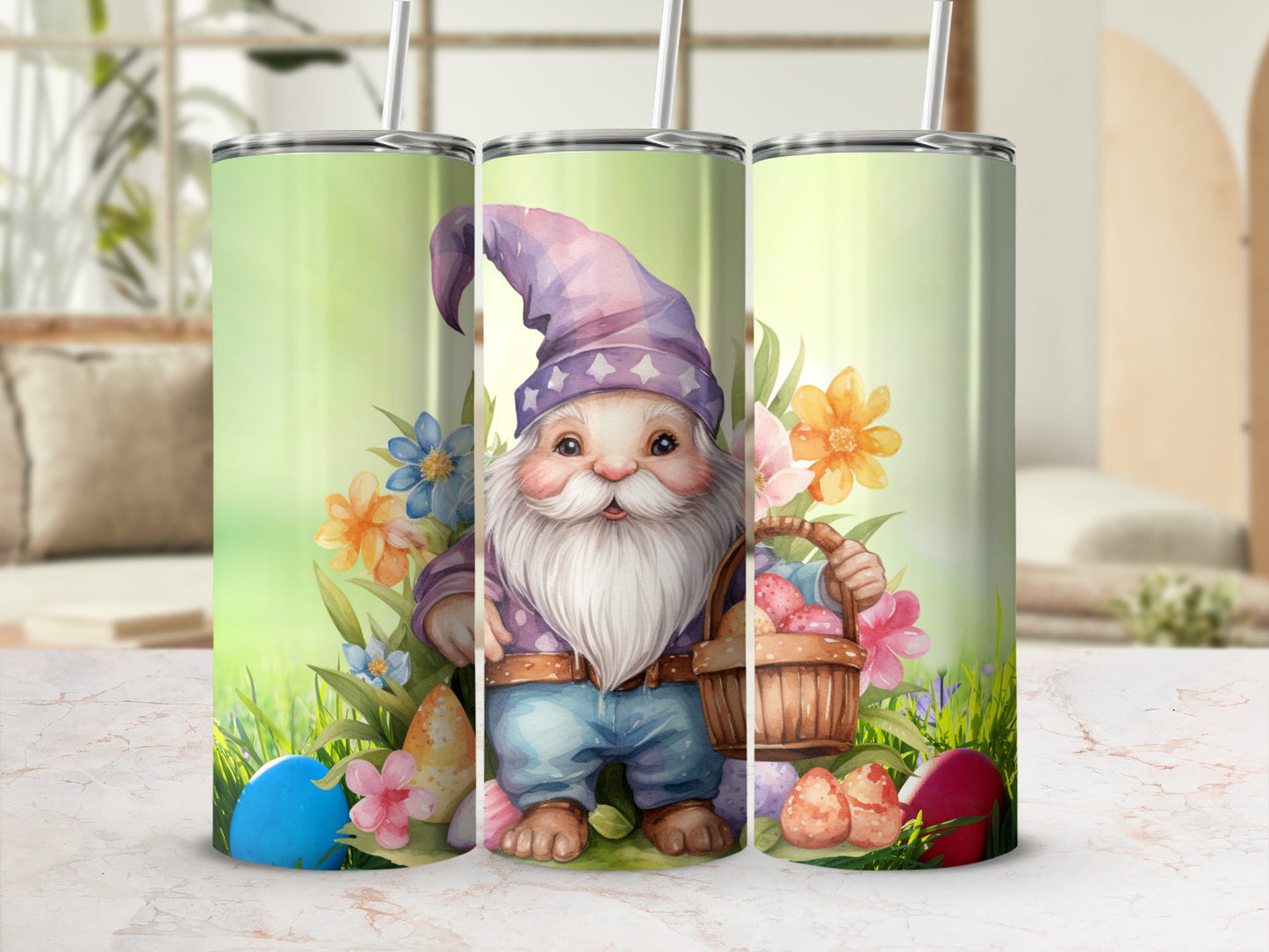 Cute Easter Gnome with Flowers and Eggs Tumbler