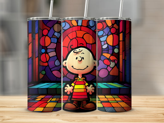 Colorful Stained Glass Art Tumbler with Cartoon Character