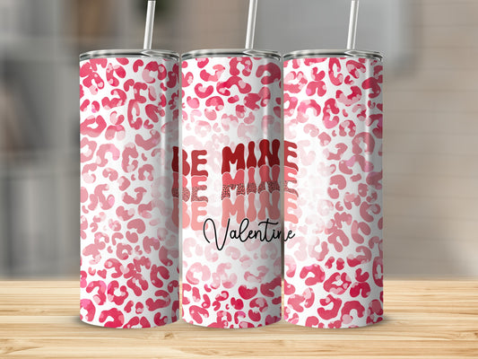 Be Mine Valentine Pink Leopard Print Tumbler Cup