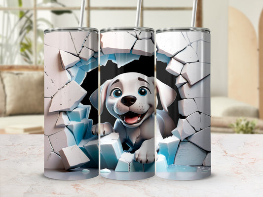 Cute Puppy Breaking Through Wall Tumbler Design