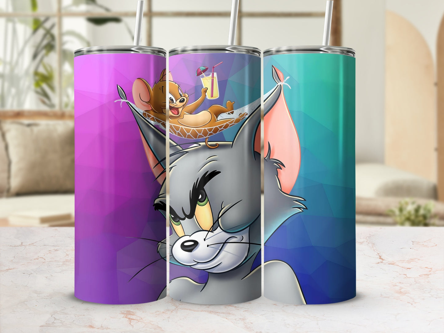 Cartoon Cat and Mouse Graphic Design Tumbler