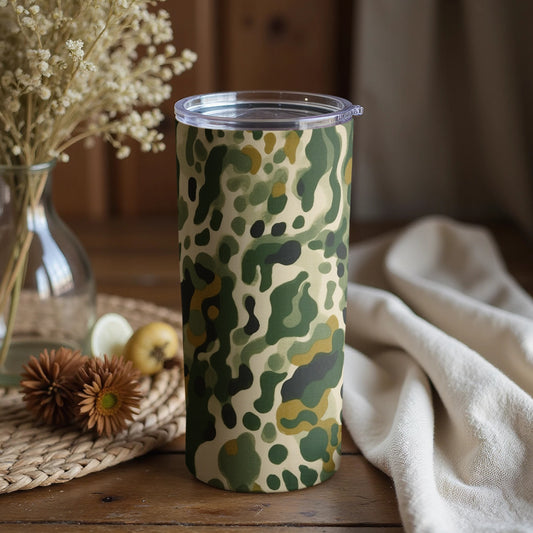 Camouflage Green and Brown Patterned Tumbler Cup