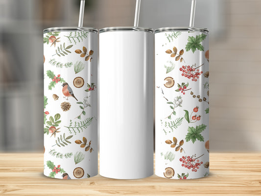 Festive Floral and Bird Design Insulated Tumbler