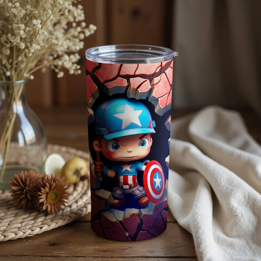 Cute Superhero Character Breaking Wall Design Tumbler
