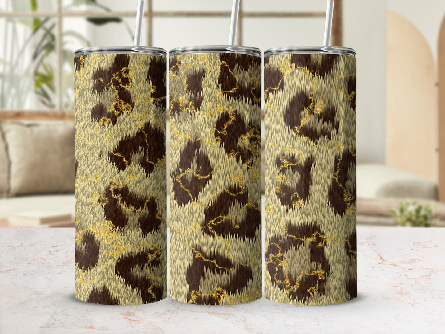 Stylish Leopard Print Stainless Steel Tumbler Flask