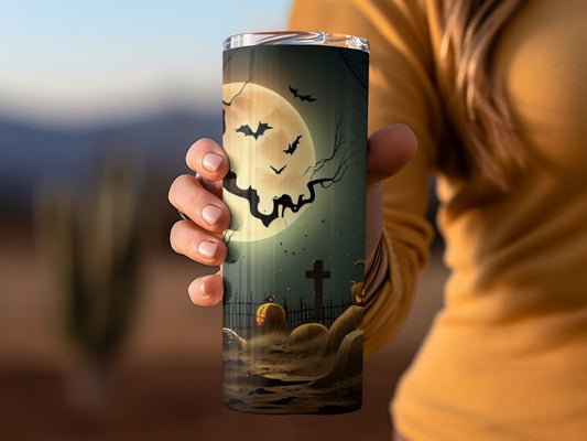 Spooky Halloween Graveyard Night Scene Tumbler