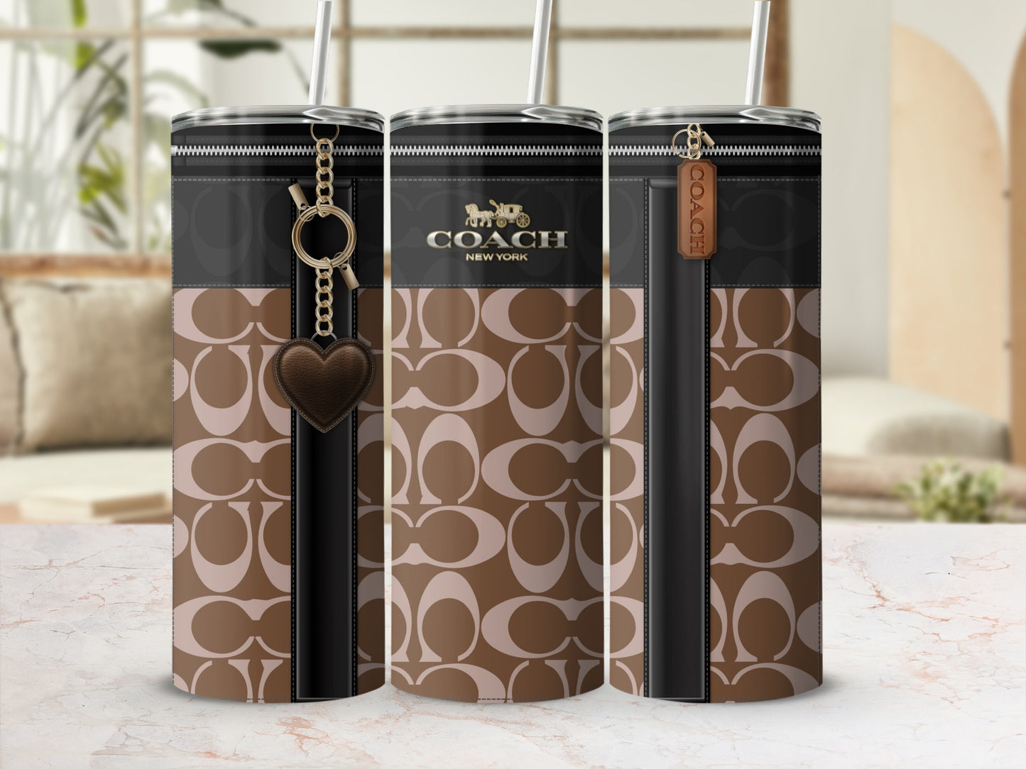 Stylish Coach New York Branded Tumbler with Heart Charm