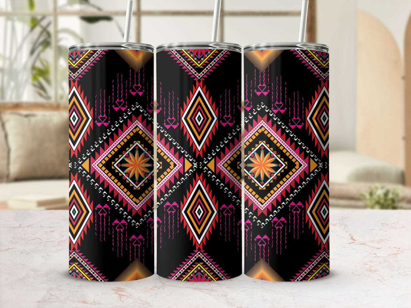 Colorful Geometric Patterned Insulated Tumbler Product
