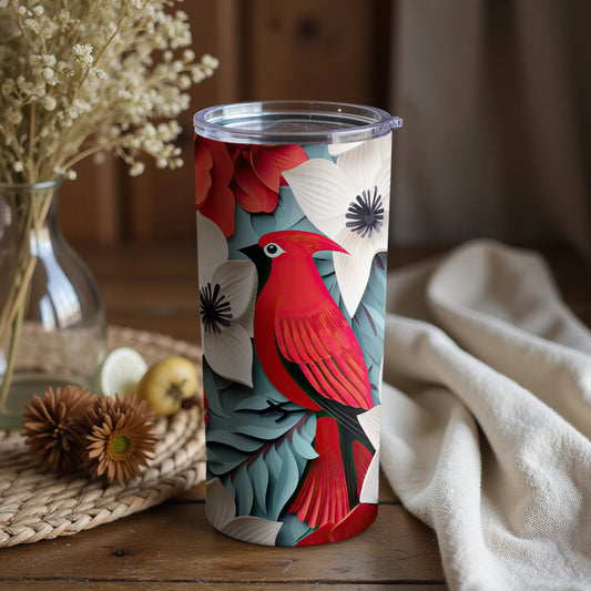 Vibrant Red Bird Floral Art Tumbler for Everyday Use