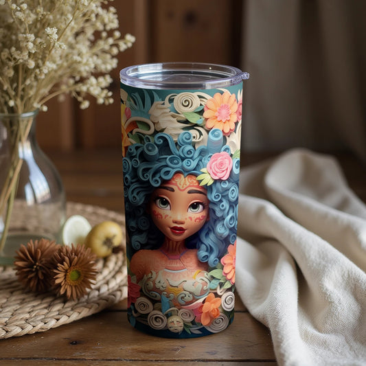 Vibrant Artistic Woman Floral Design Tumbler
