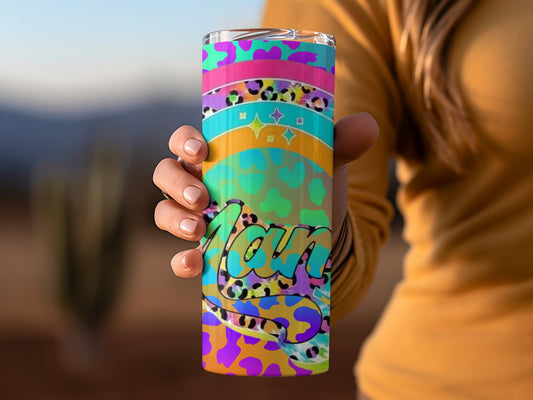 Colorful Leopard Print Tumbler with Vibrant Patterns
