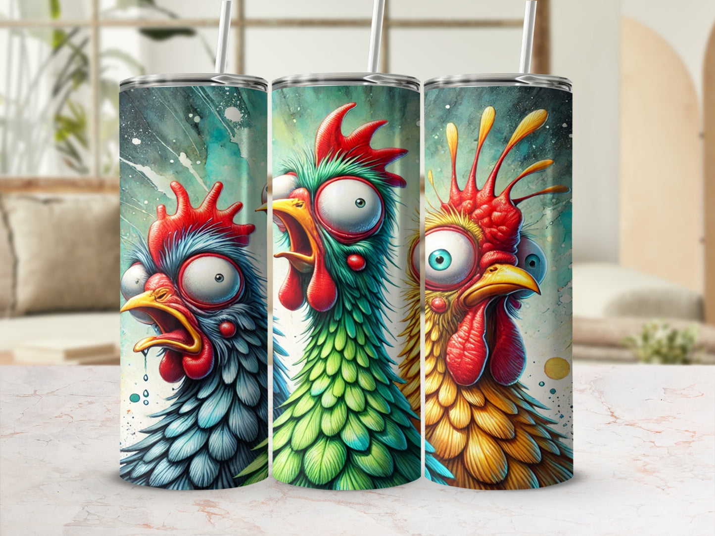 Colorful Crazy Chicken Art Design Tumbler for Drinks