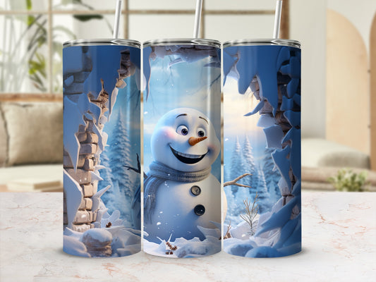 Snowman Through Brick Wall Winter Wonderland Tumbler