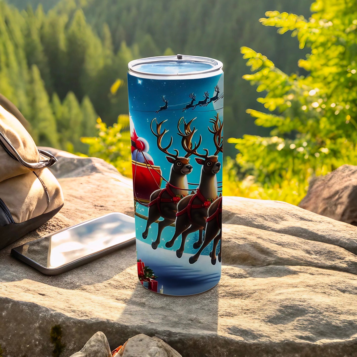 Festive Santa and Reindeer Insulated Travel Mug