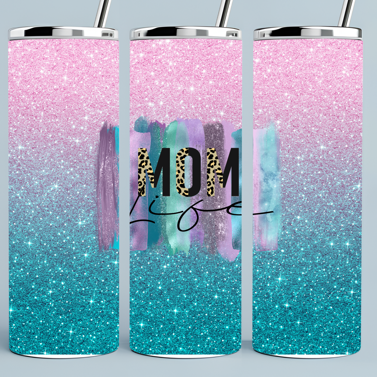 Mom Life Sparkle Pink, Blue and Purple tumbler