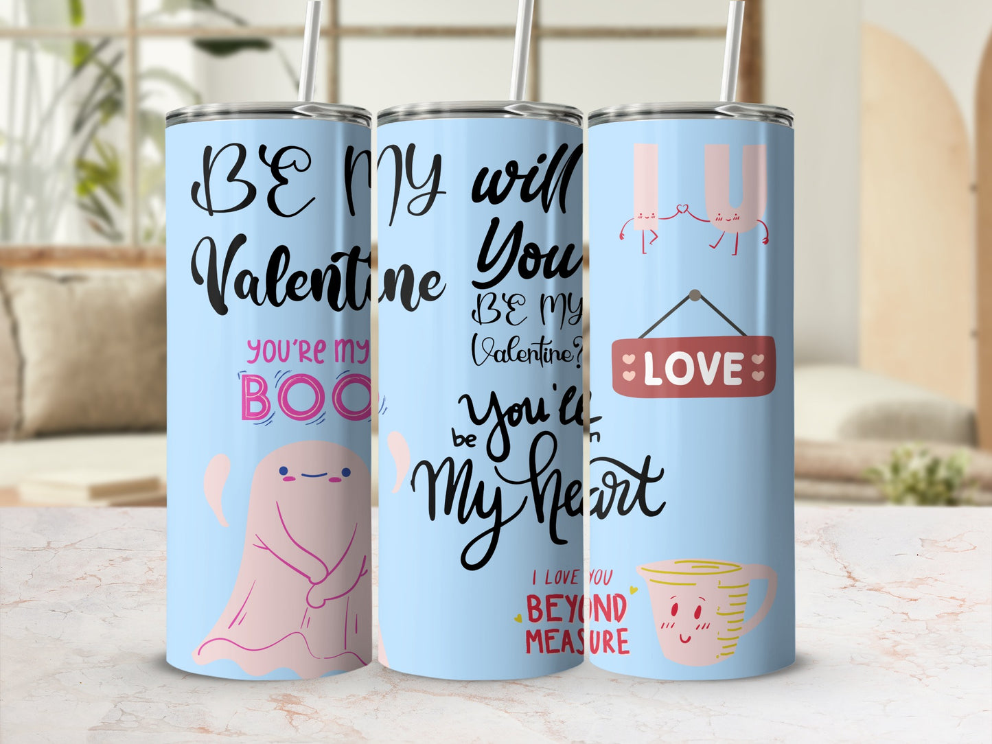 Valentine's Day Themed Tumbler with Cute Designs