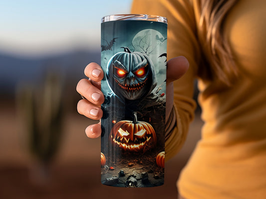 Spooky Halloween Pumpkin Tumbler with Glowing Eyes