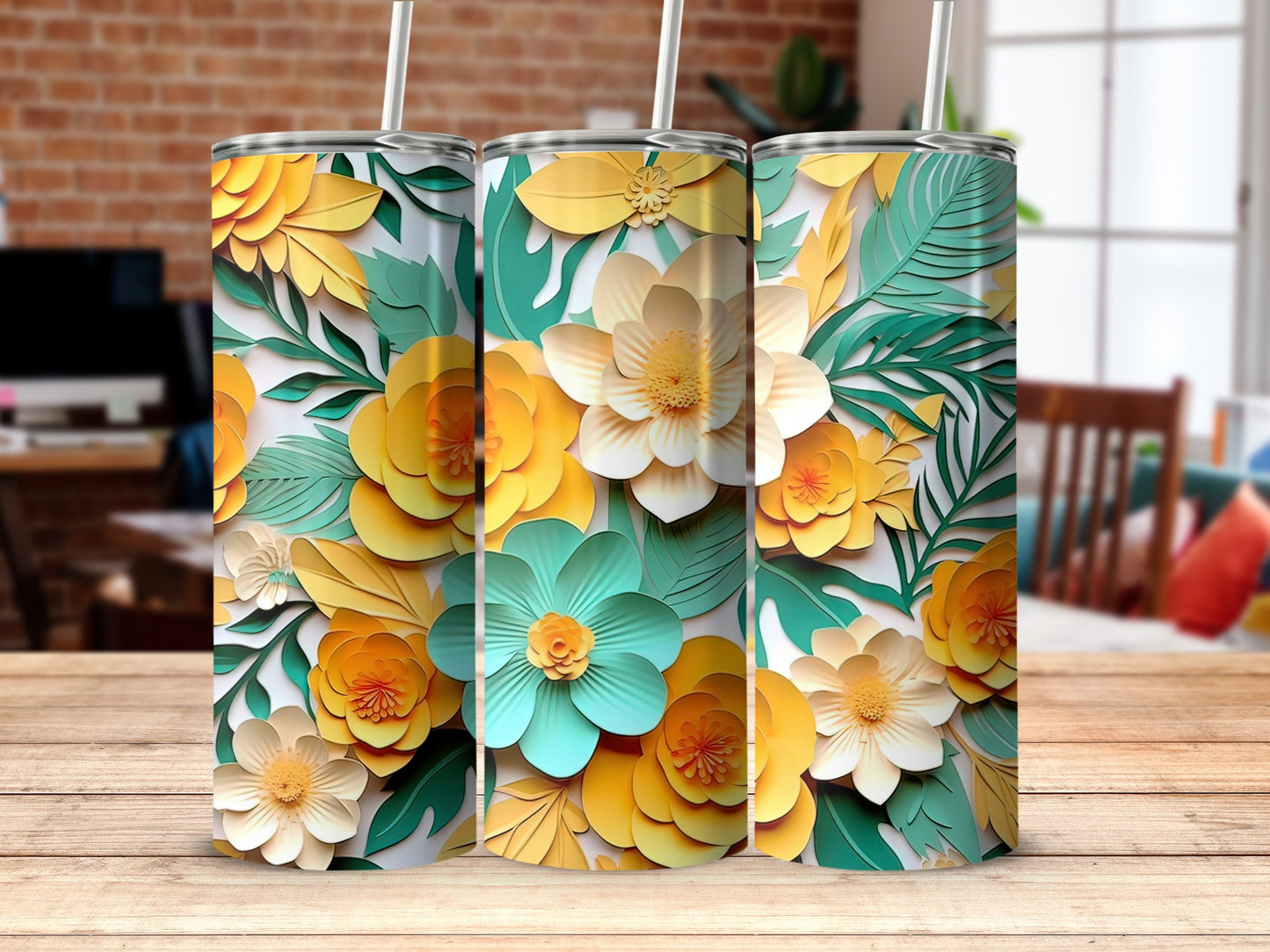 Tropical Floral Art on Tumbler Drinkware Product