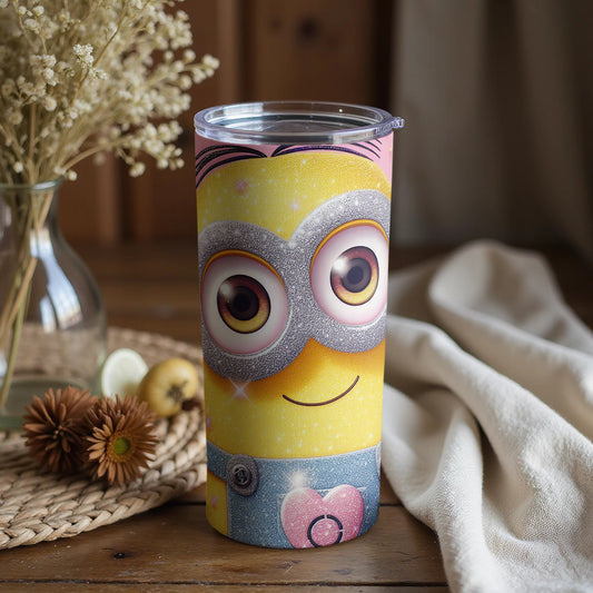 Adorable Minions Glitter Heart Printed Tumbler