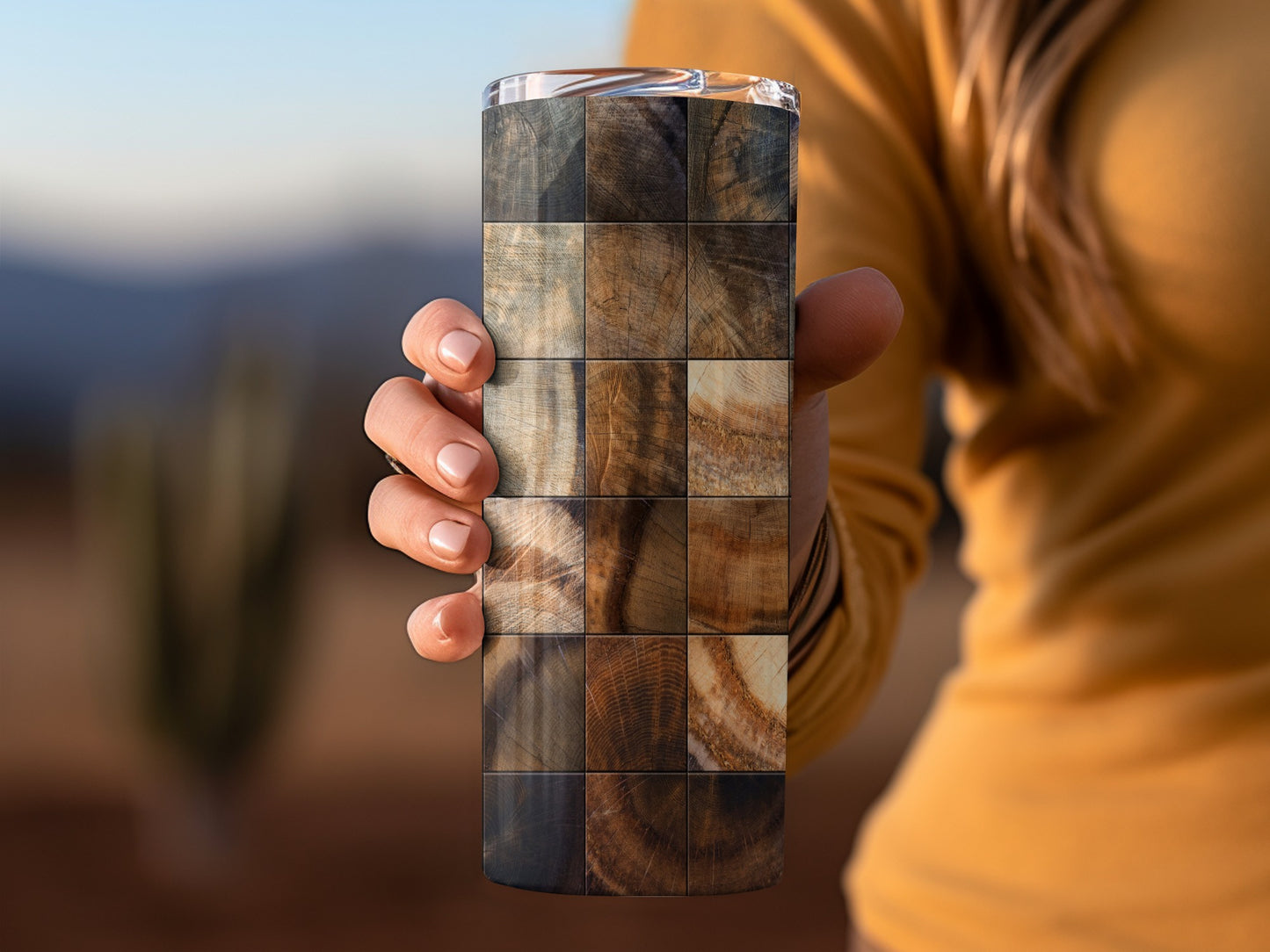 Wood Mosaic Design Square Wood Tiles Pattern Tumblers