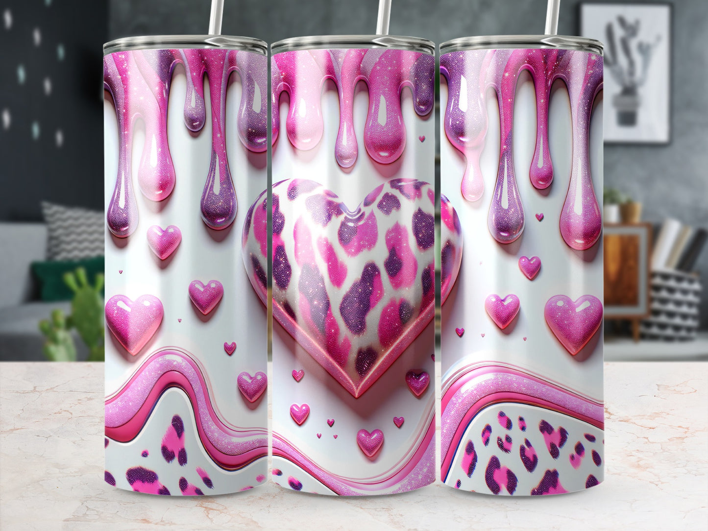 Valentine's Day! Pink And Purple Hearts on White Background Tumblers