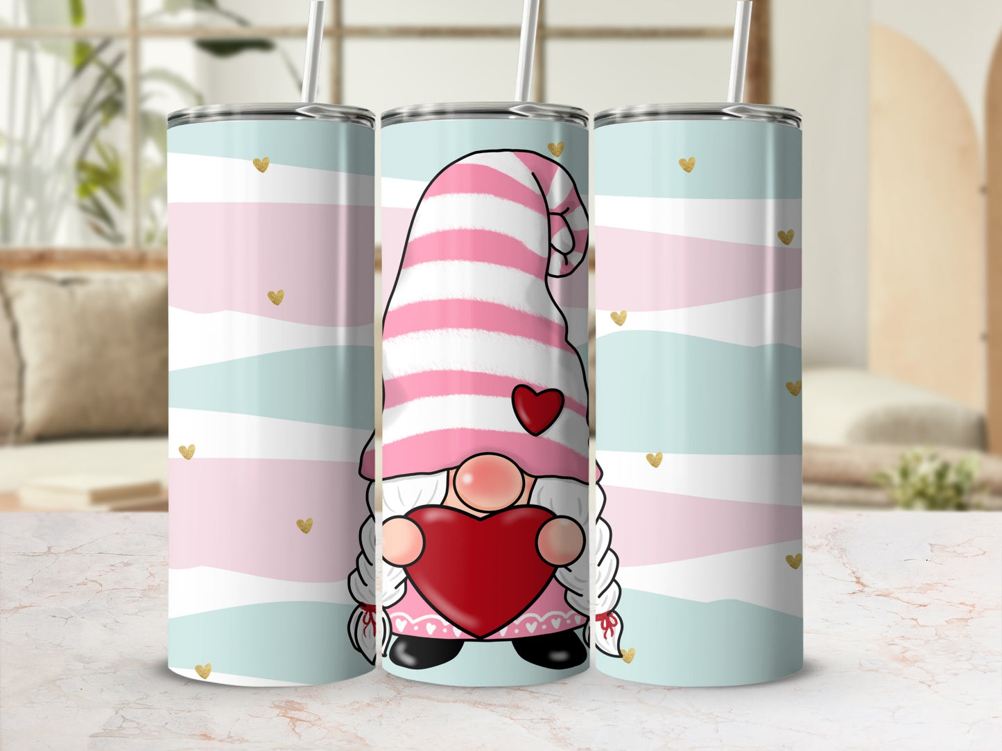 Cute Gnome with Heart Valentine's Day Tumbler Design